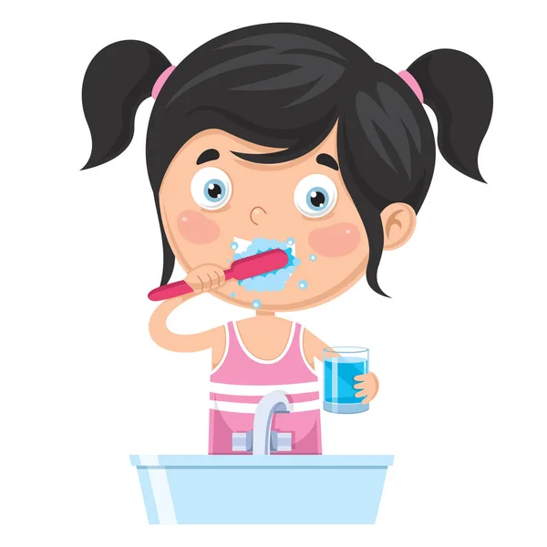 Vector Illustration Kid Brushing Teeth — Stock Vector