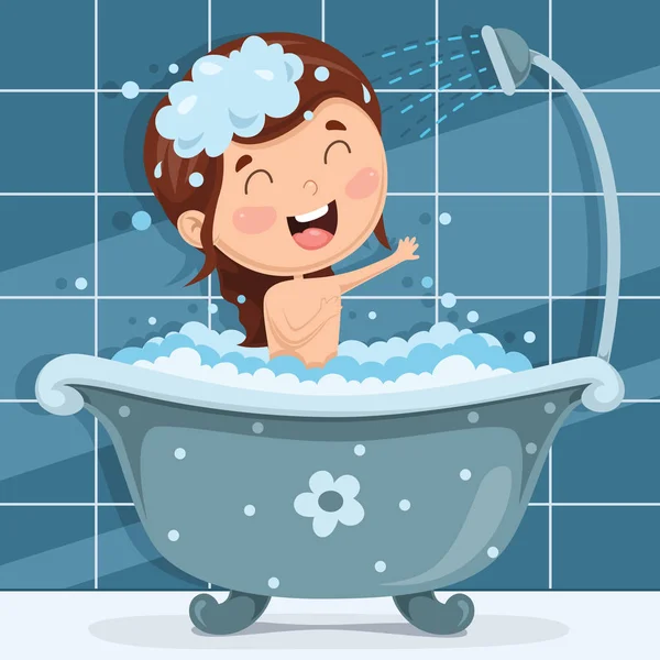 Vector Illustration Kid Bathing — Stock Vector