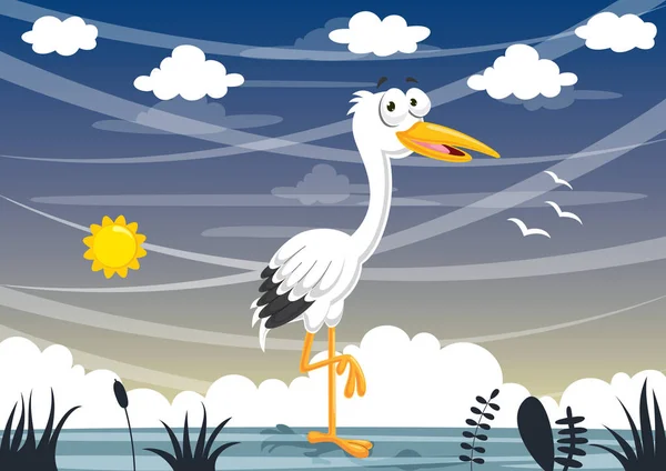 Vector Illustration Cartoon Stork — Stock Vector