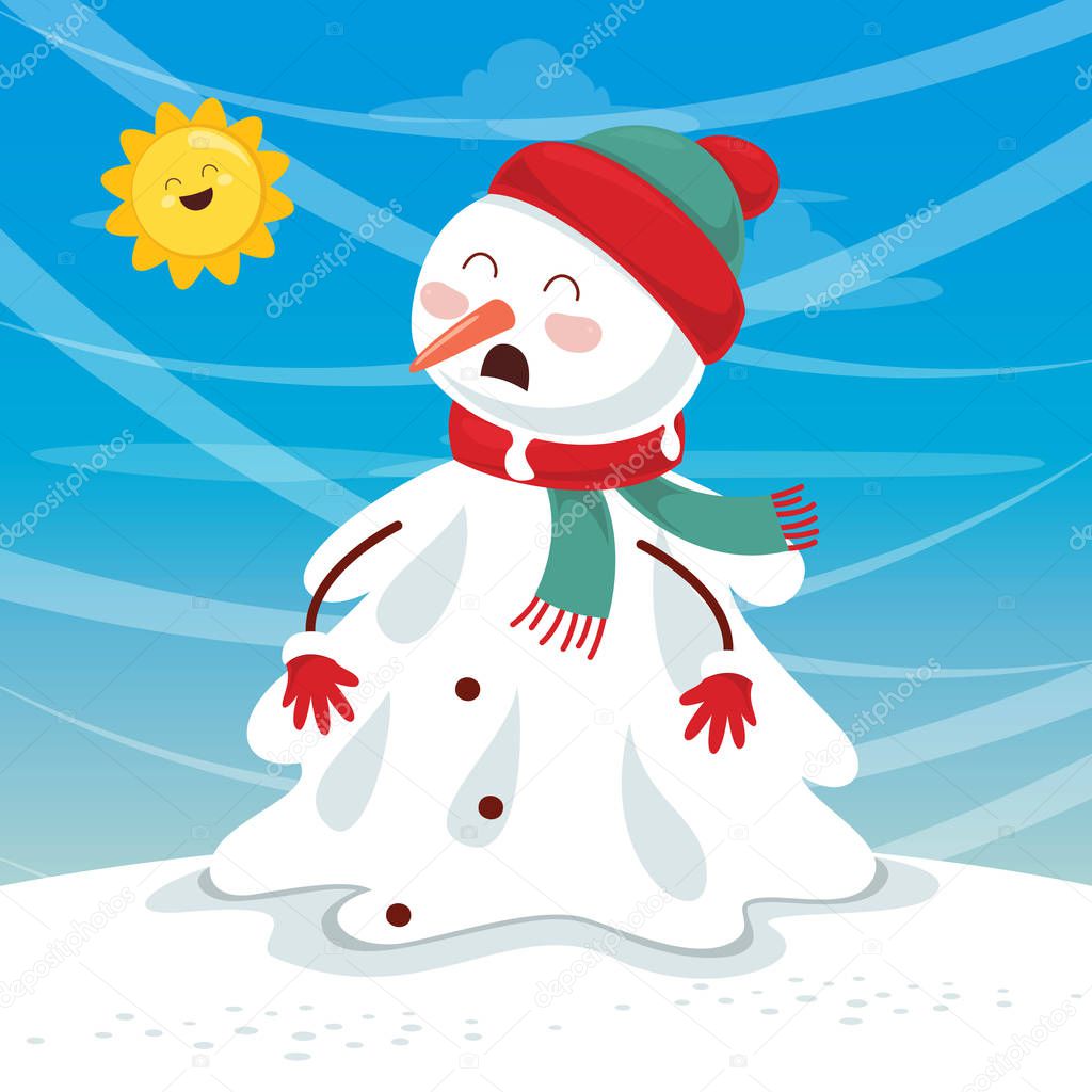 Vector Illustration Of Snowman Melting