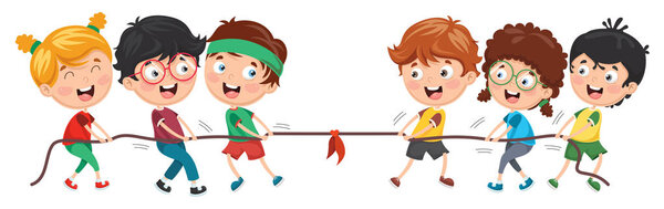 Vector Illustration Of Kids Playing Pulling Rope