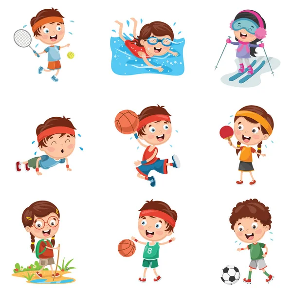 Vector Illustration Kids Making Sport — Stock Vector