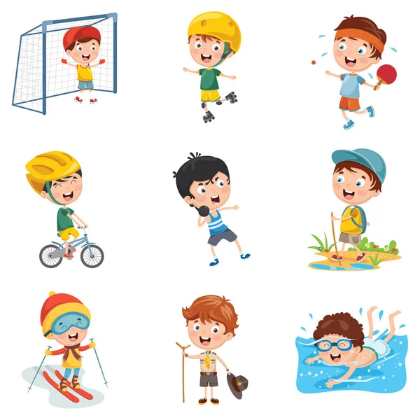 Ilustração Vetorial Crianças Fazendo Esporte —  Vetores de Stock
