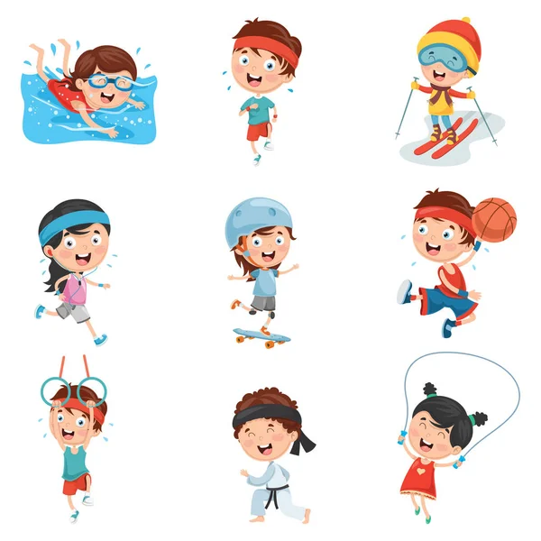 Vector Illustration Kids Making Sport — Stock Vector