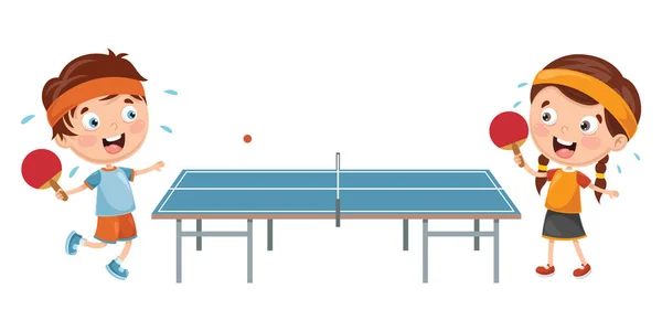 Vector Illustration Kids Playing Table Tennis — Stock Vector