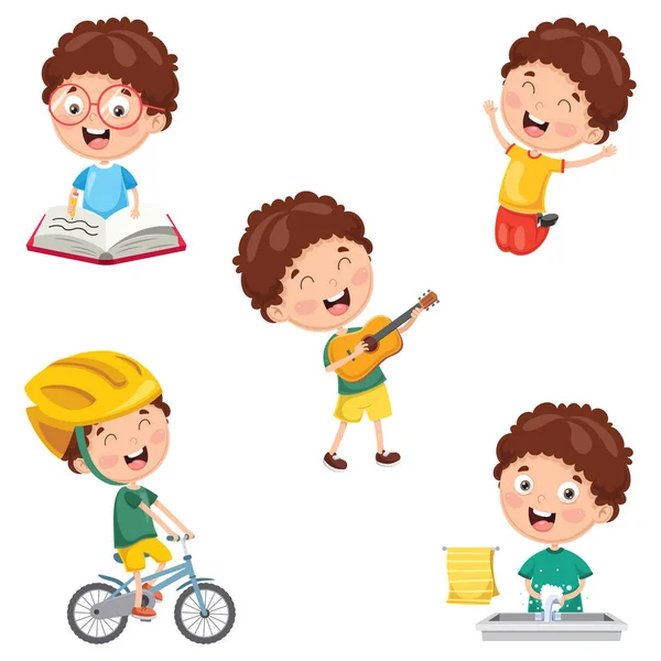 Vector Illustration Kids Daily Routine Activities — Stock Vector