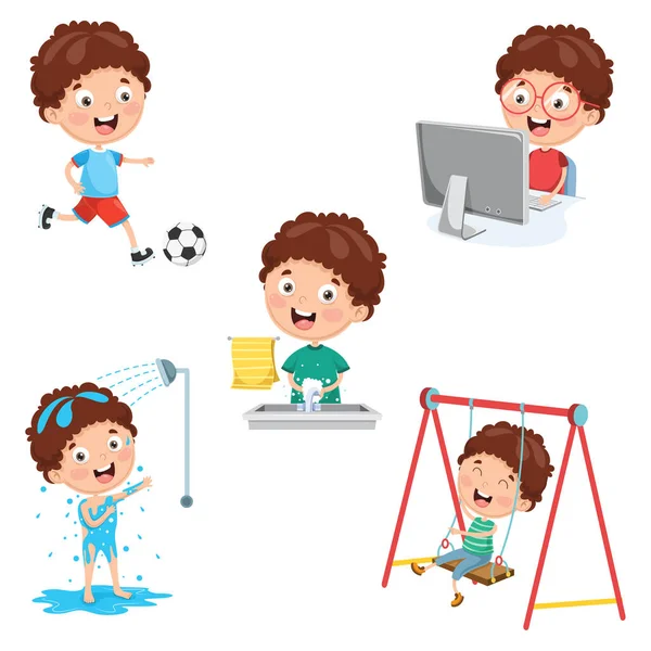 Vektor Illustration Der Täglichen Aktivitäten Von Kindern — Stockvektor