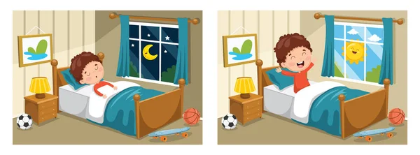 Εικονογράφηση Διάνυσμα Από Παιδί Στον Ύπνο Και Ξυπνάτε — Διανυσματικό Αρχείο