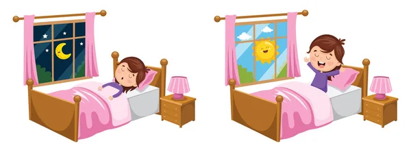 Illustration Vectorielle Sommeil Réveil Des Enfants — Image vectorielle