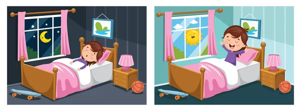 Vectorillustratie Van Jongen Slapen Wakker Worden — Stockvector