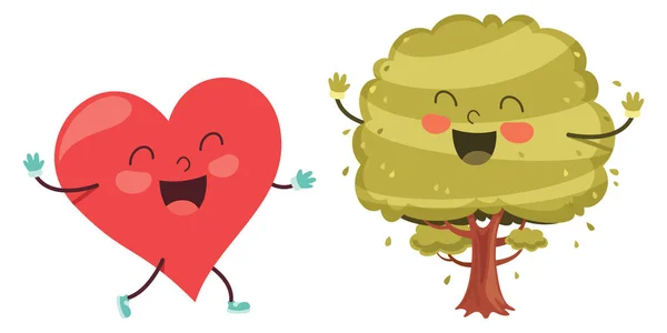 Vektorillustration Cartoon Hjärta Och Träd — Stock vektor