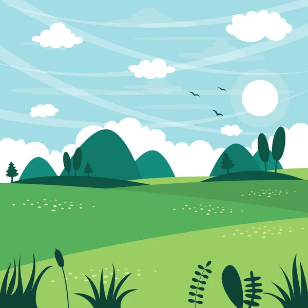 Ilustración Vectorial Del Paisaje Plano — Vector de stock