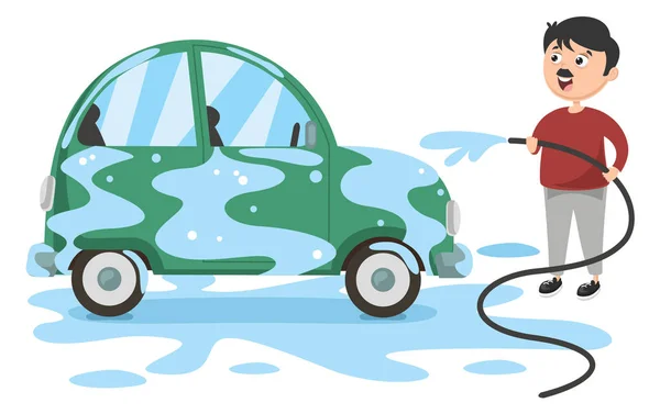 Vector Illustration Man Washing Car — Stock Vector