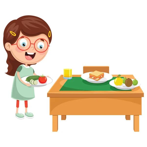 Vector Illustration Kid Preparing Breakfast — Stock Vector