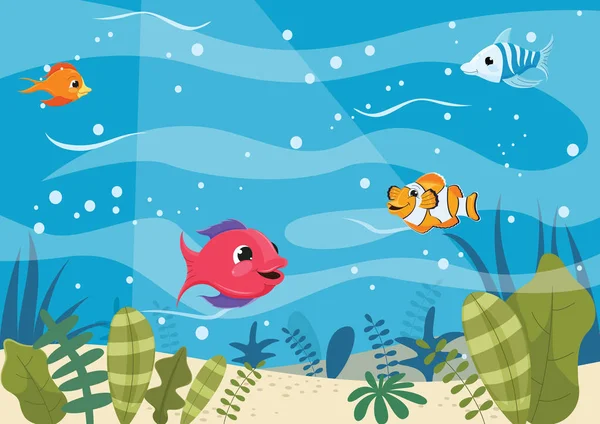 Vector Illustration Cartoon Fishes — Stock Vector