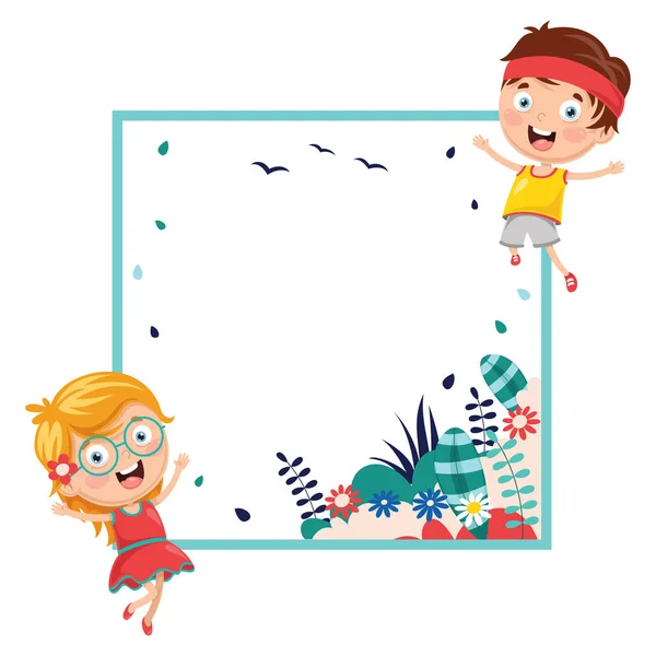 Ilustração Vetorial Crianças Segurando Bandeira Mola — Vetor de Stock