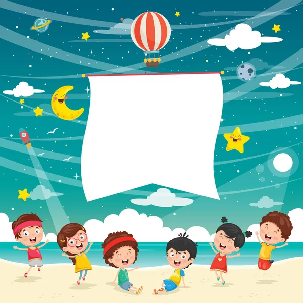 Illustrazione Vettoriale Dei Bambini Che Giocano Spiaggia — Vettoriale Stock