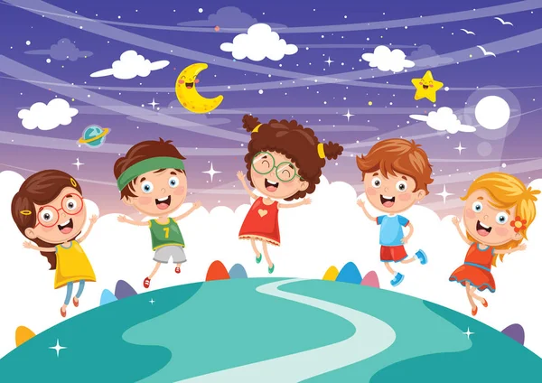 Vector Illustration Kids Playing — Stock Vector