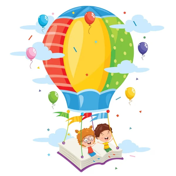 儿童飞行热气球的矢量图解 — 图库矢量图片