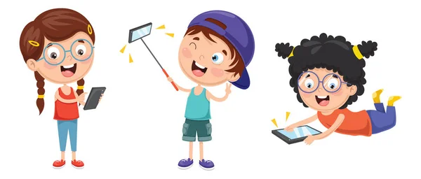 Illustration Vectorielle Enfants Utilisant Des Appareils Mobiles — Image vectorielle