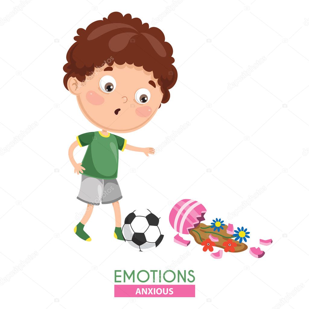 Vector Illustration Of Anxious Kid Emotion