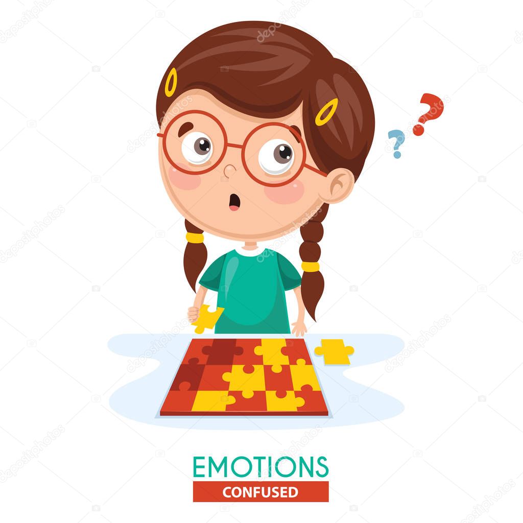 Vector Illustration Of Confused Kid Emotion
