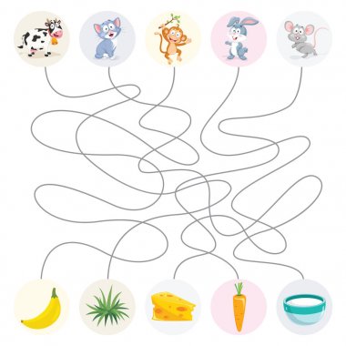 Vektör çizim hayvanlar ve onların gıdalar eşleştirme oyunu