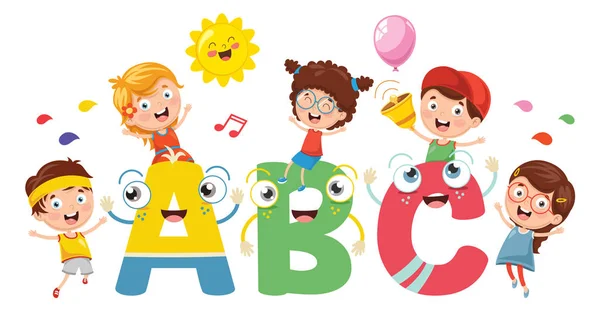 Vektor Illustration Von Kindern Und Alphabet Zeichen — Stockvektor