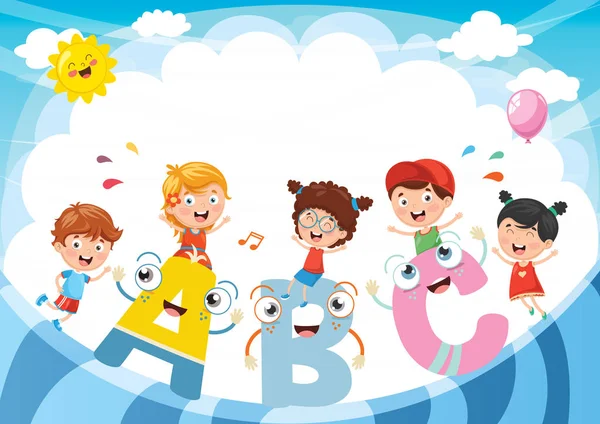 Illustrazione Vettoriale Dei Personaggi Dei Bambini Dell Alfabeto — Vettoriale Stock