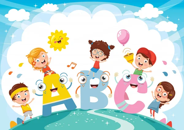 Vektor Illustration Von Kindern Und Alphabet Zeichen — Stockvektor