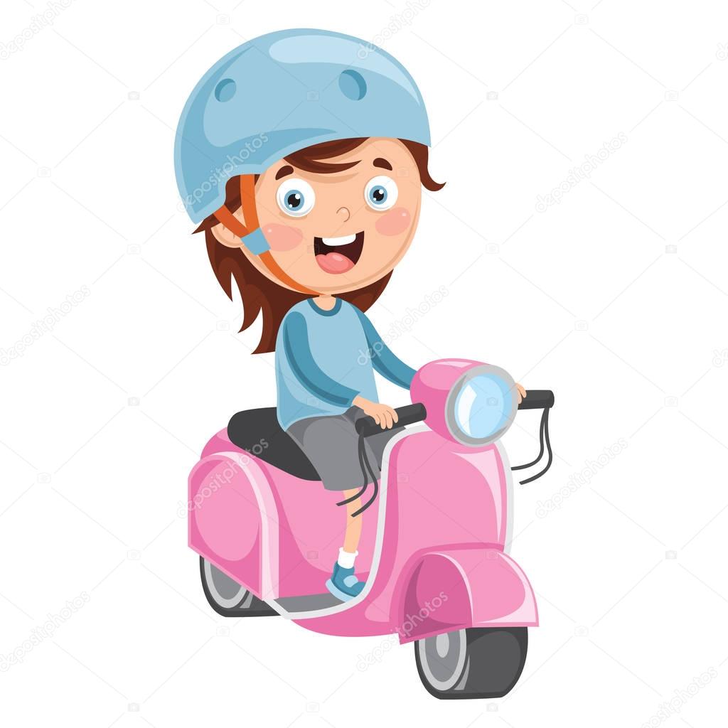 Vector Illustration Of Kid Riding Motorcycle