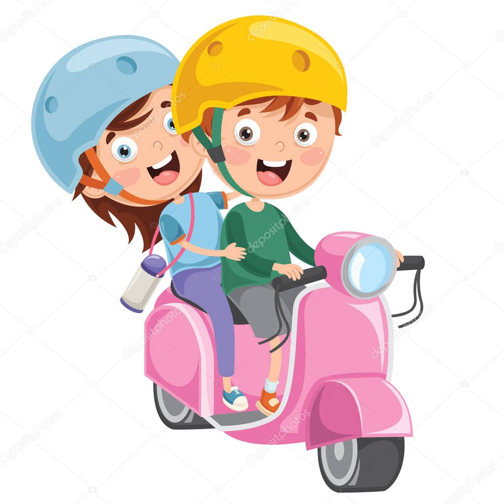 Vector Illustration Of Kid Riding Motorcycle