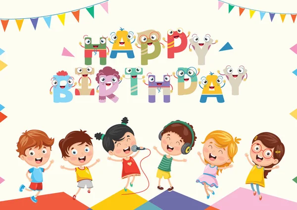 Vector Illustration Kids Birthday Party — Stock Vector