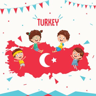 Türkiye'nin bayrak ve çocuklar vektör çizimi