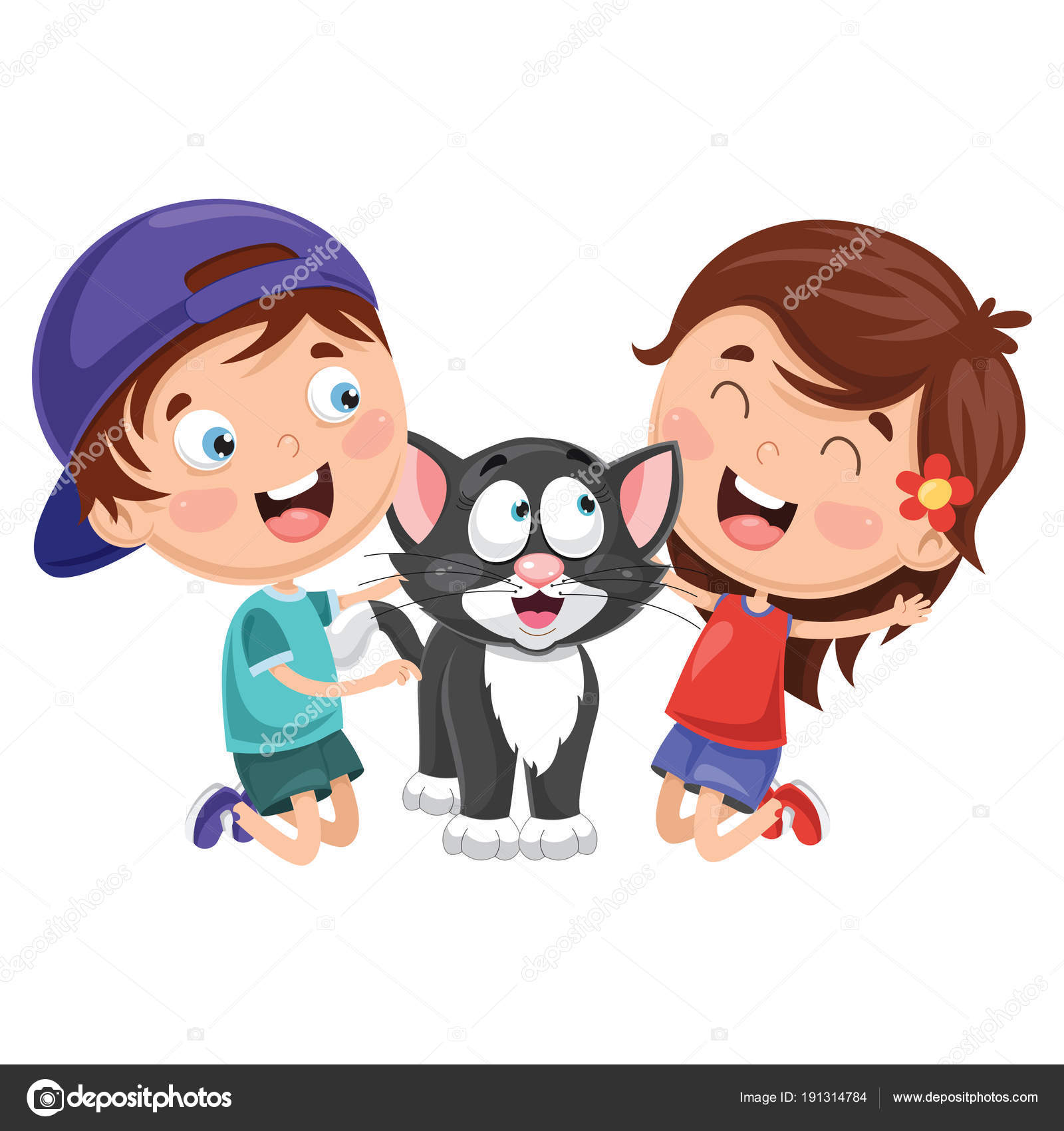 Vektör Çizim Karikatür Çocuklar Ile Kedi Vektörel çizim ©yusufdemirci