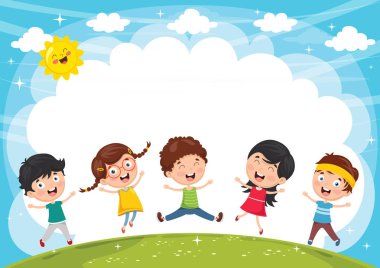 Dışarıda oynayan komik çocukların vektör illüstrasyonu