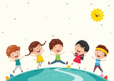Dışarıda oynayan komik çocukların vektör illüstrasyonu
