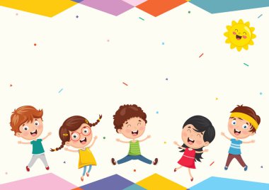 Dışarıda oynayan komik çocukların vektör illüstrasyonu