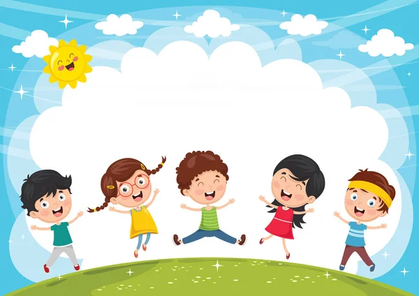 Vector Illustration Funny Kids Playing — Stock Vector