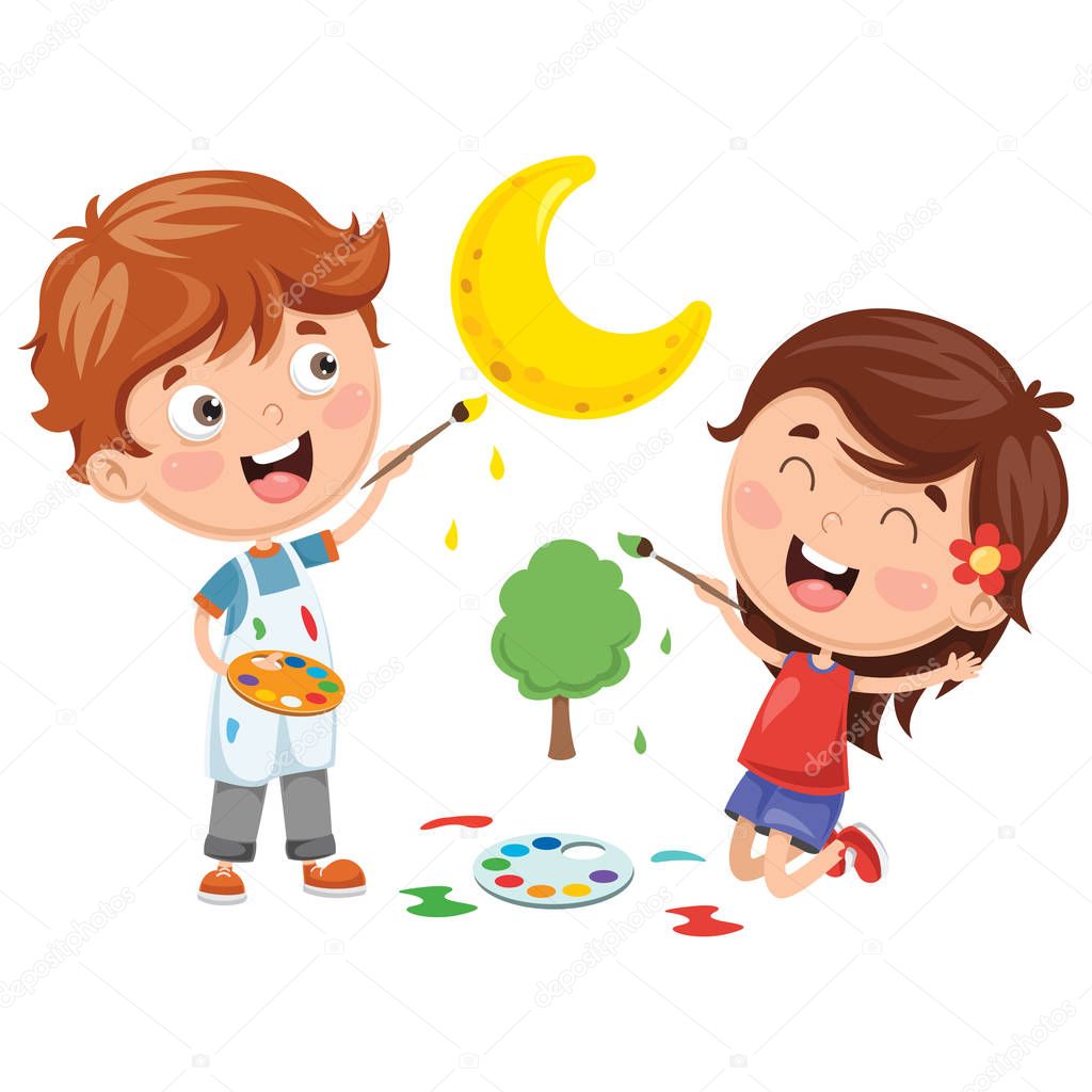 Vector Illustrations Of Kids Painting