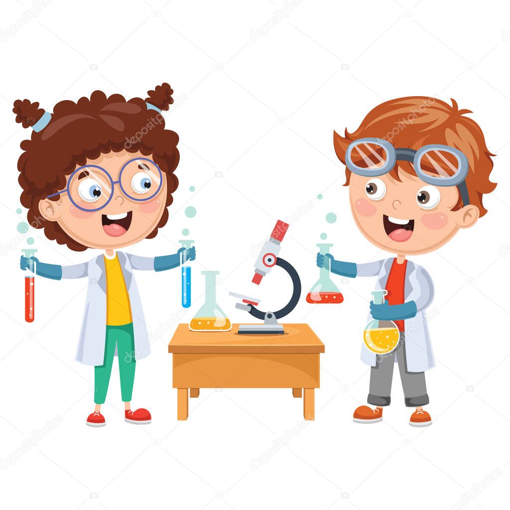Vector Illustrations Kids Having Chemistry Lesson — Stock Vector