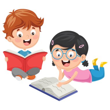 Kitap okuyan çocukların vektör çizimi