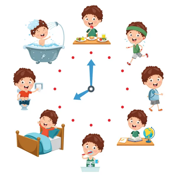 Vector Illustration Kids Daily Routine Activities — Stock Vector