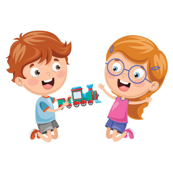 Vector Illustration Of Kids Playing With Toy