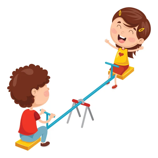 Ilustração Vetorial Crianças Brincando Seesaw —  Vetores de Stock