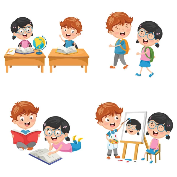 Εικονογράφηση Διάνυσμα Από Παιδιά Είναι Πίσω Στο Σχολείο — Διανυσματικό Αρχείο