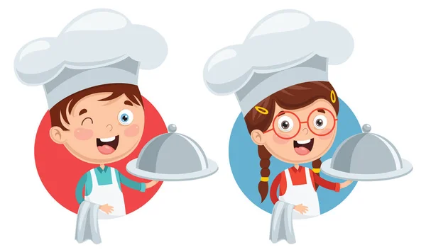 Vector Illustration Of Chef Kid Cooking — Stock Illustration Vector Illustration Chef Kid Cooking Royalty Free Stock Vectors