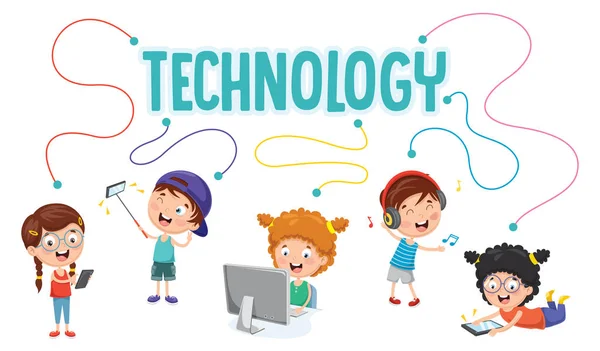 Çocuklar Teknoloji Vektör Çizim — Stok Vektör