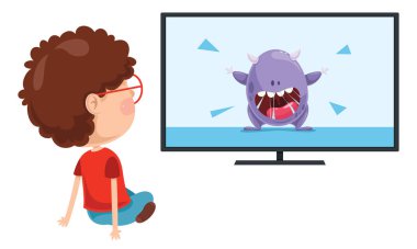 Tv izlerken çocuk vektör çizim