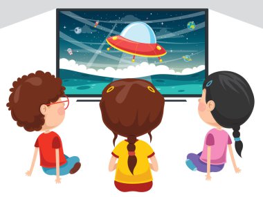 Tv izlerken çocuk vektör çizim